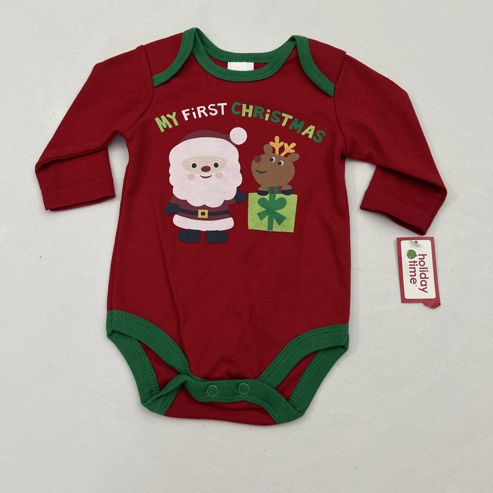 My First Christmas Baby 0-3 Months Infant Bodysuit Santa Reindeer B129